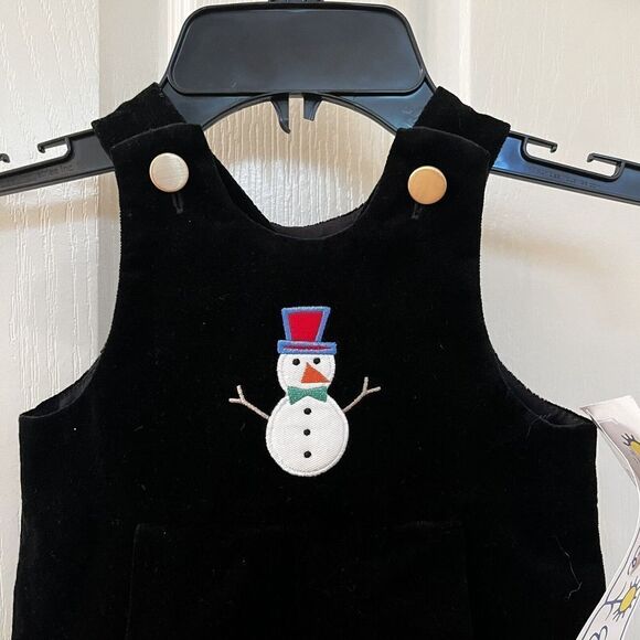 Florence Eiseman Black Velvet Snowman Longall Overalls Romper Boys 6 Months NWT - Picture 2 of 13
